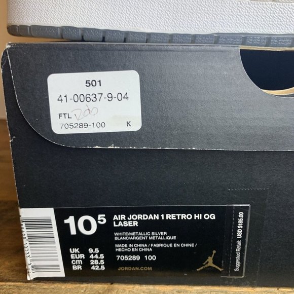Air Jordan 1 Retro High OG Laser White Reflective Silver (705289-100) Size 10.5